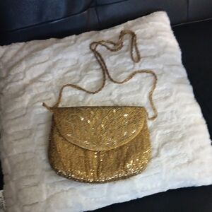 La Regale Elegant Gold Beaded Evening Bag